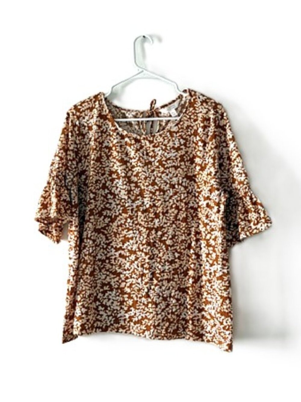 LC Lauren Conrad Dark Orange and White Shirt with Ruffled Sleeves